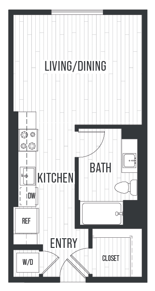 Floor plan for studio, 1 bath, 549 sqft